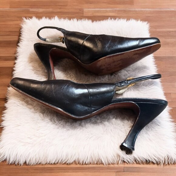 Unlisted Black Leather Slingback French Bell Heels Size 9 - Picture 6 of 11